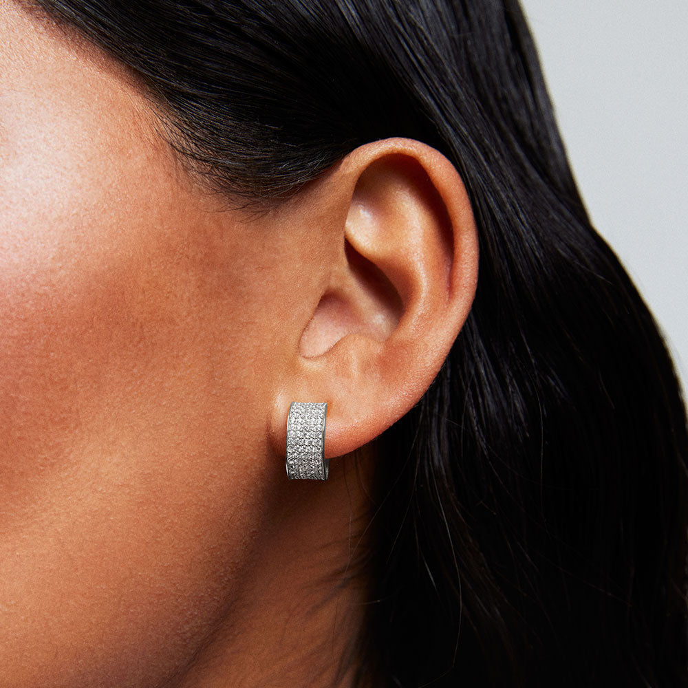 Petit Pavé Thick Huggie Hoops - Silver