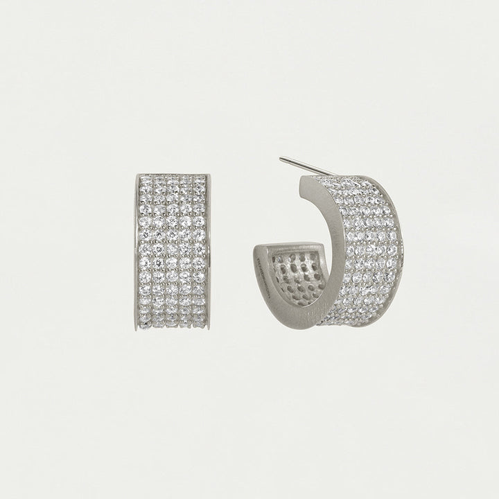 Petit Pavé Thick Huggie Hoops - Silver