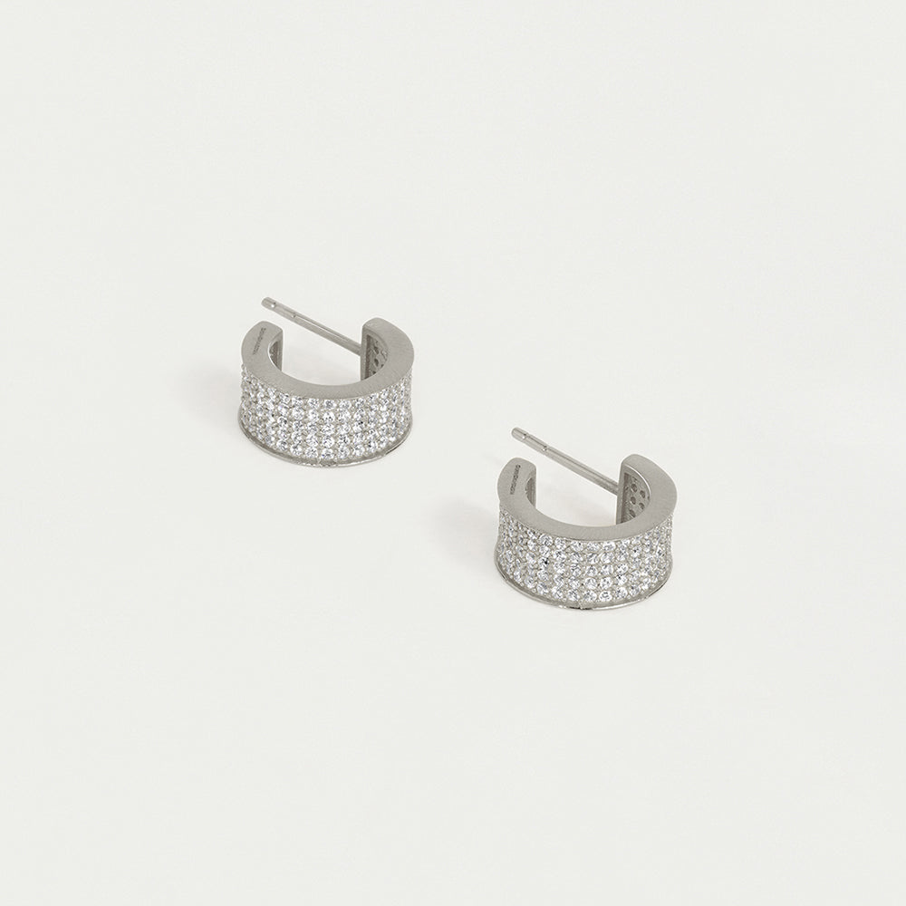 Petit Pavé Thick Huggie Hoops - Silver