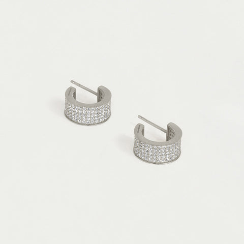 Petit Pavé Thick Huggie Hoops - Silver