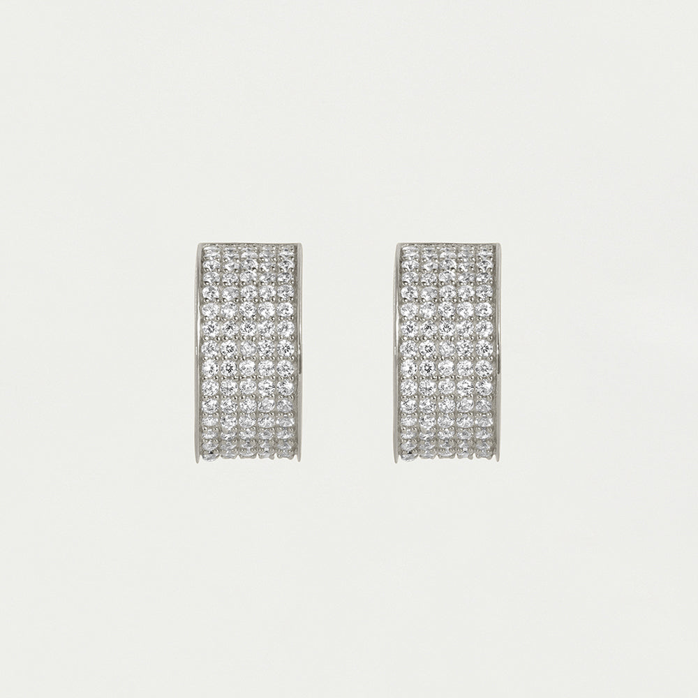 Petit Pavé Thick Huggie Hoops - Silver