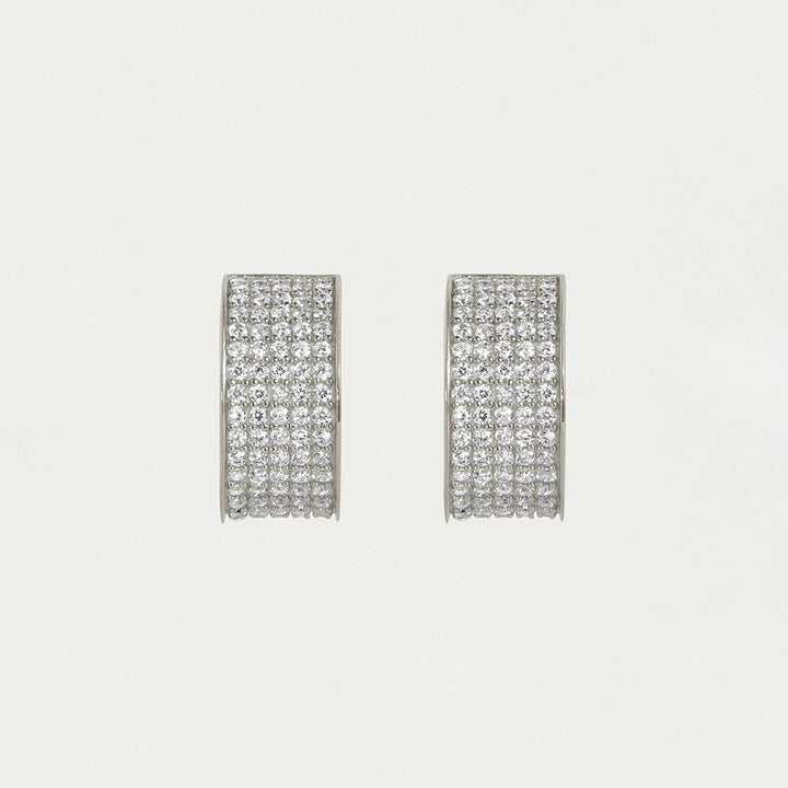 Petit Pavé Thick Huggie Hoops - Silver