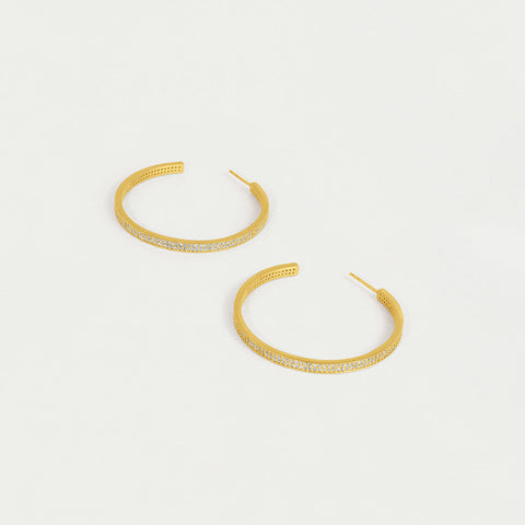 Petit Pavé Midi Hoops - Gold