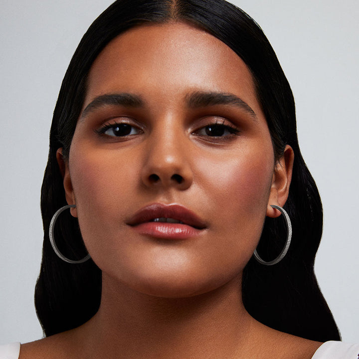 Petit Pavé Midi Hoops - Silver