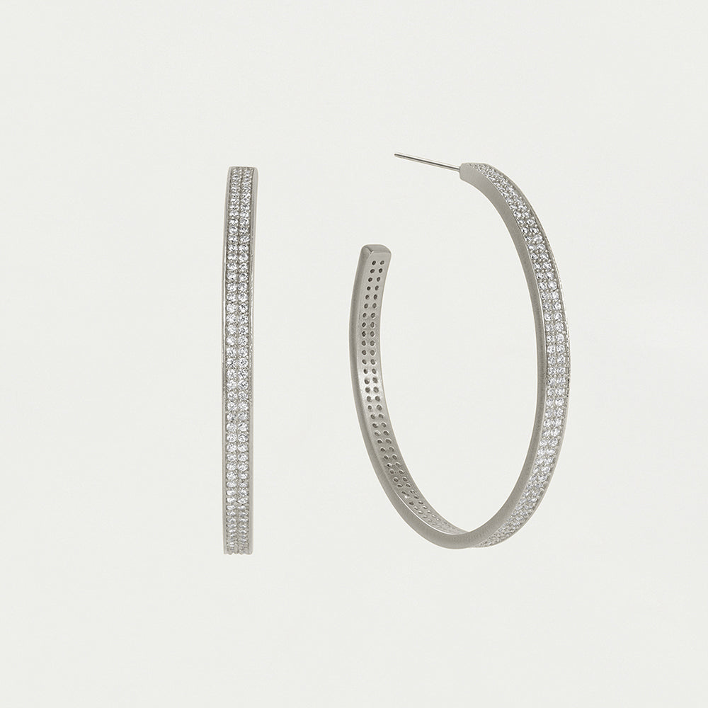 Petit Pavé Midi Hoops - Silver