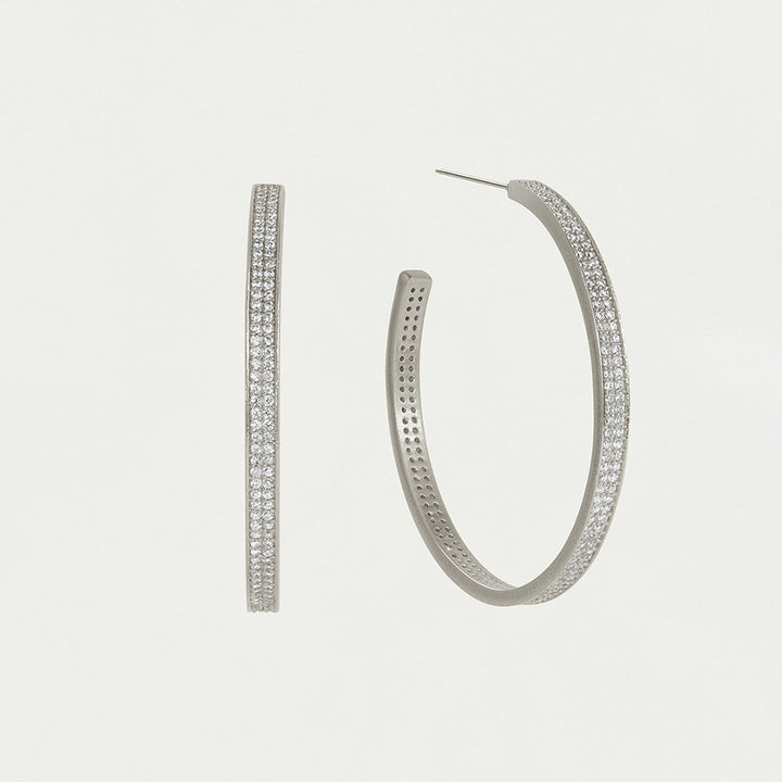 Petit Pavé Midi Hoops - Silver