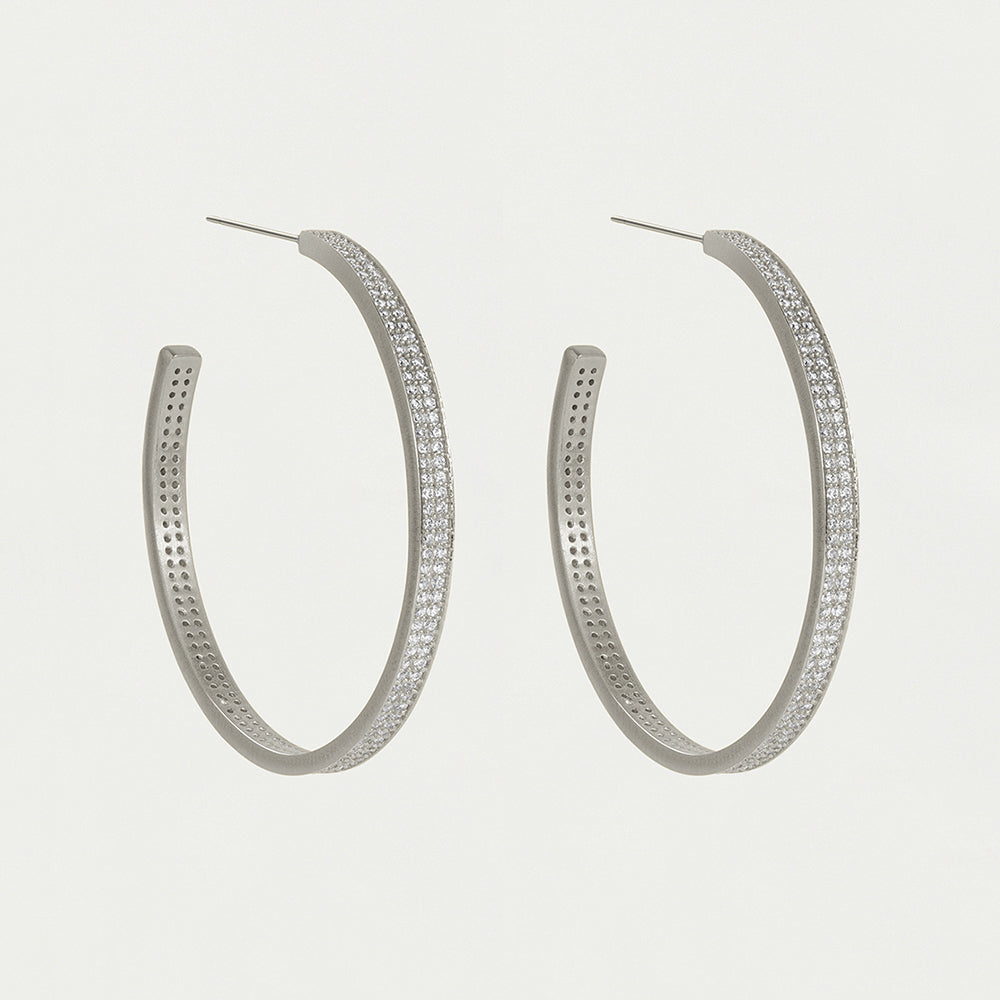 Petit Pavé Midi Hoops - Silver