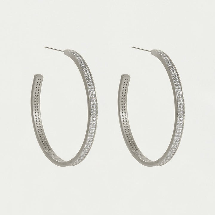 Petit Pavé Midi Hoops - Silver