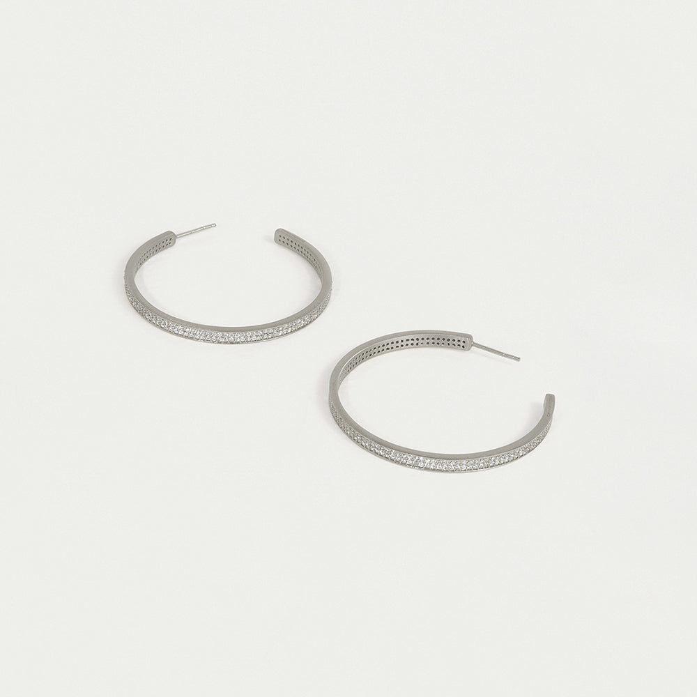 Petit Pavé Midi Hoops - Silver