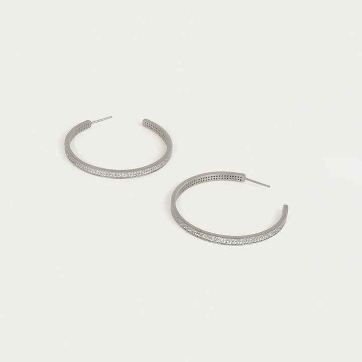 Petit Pavé Midi Hoops - Silver