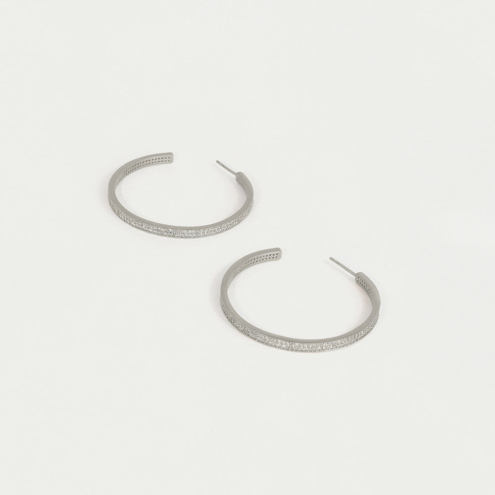 Petit Pavé Midi Hoops - Silver