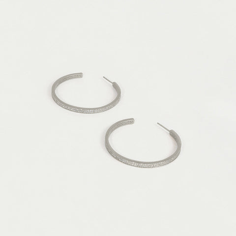 Petit Pavé Midi Hoops - Silver