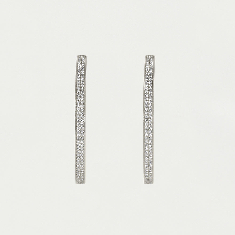 Petit Pavé Midi Hoops - Silver