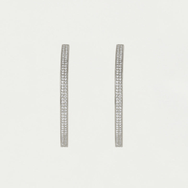 Petit Pavé Midi Hoops - Silver