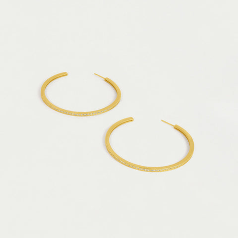 Petit Pavé Large Thin Hoops - Gold