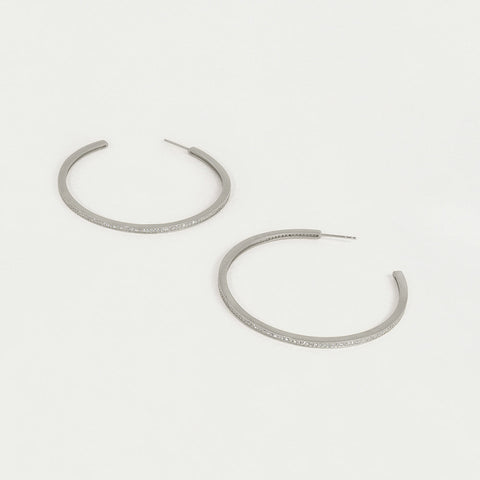 Petit Pavé Large Thin Hoops - Silver