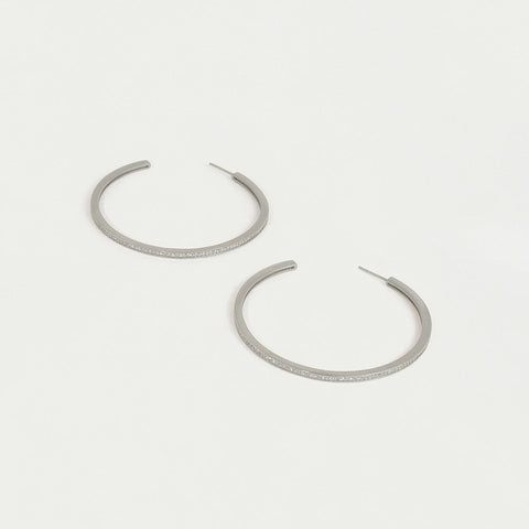 Petit Pavé Large Thin Hoops - Silver