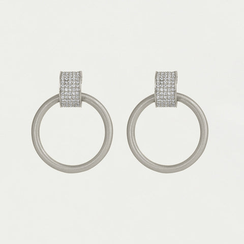 Petit Pavé Drop Hoops - Silver