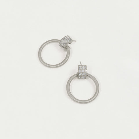 Petit Pavé Drop Hoops - Silver