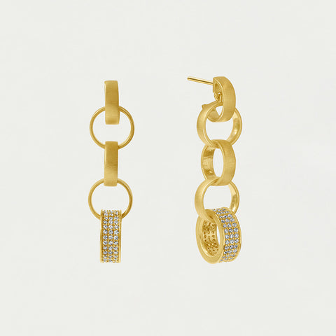 Petit Pavé Statement Chain Earrings - Gold