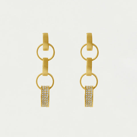 Petit Pavé Statement Chain Earrings - Gold