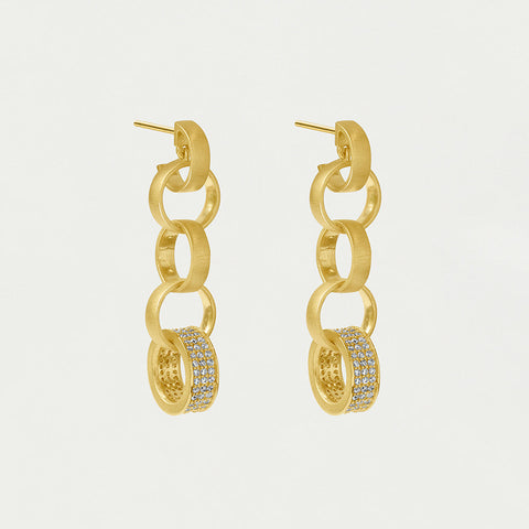 Petit Pavé Statement Chain Earrings - Gold