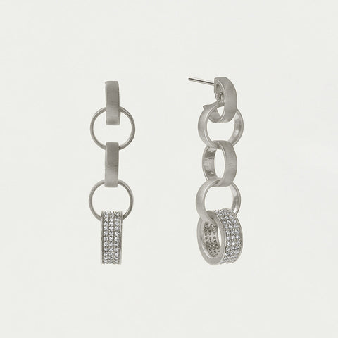 Petit Pavé Statement Chain Earrings - Silver