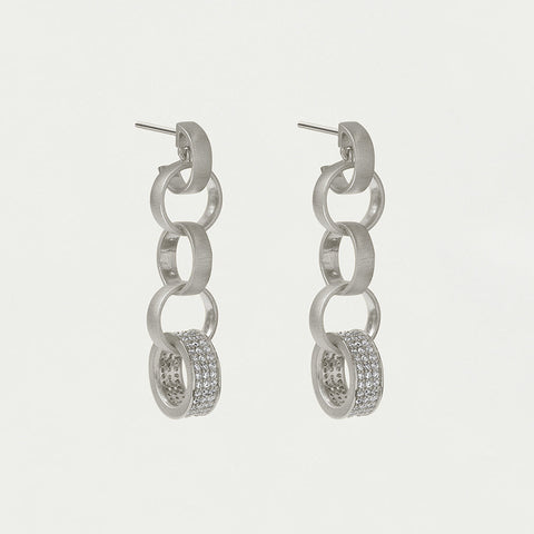Petit Pavé Statement Chain Earrings - Silver