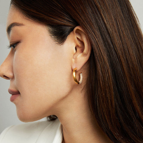 Signature Pavé Small Hoops - Gold