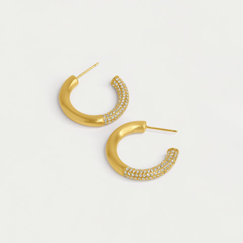 Signature Pavé Small Hoops - Gold