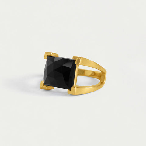 Mini Plaza Ring - Gold / Black Onyx