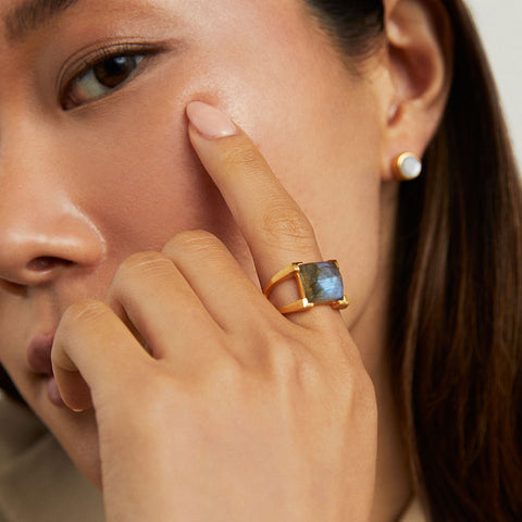 Mini Plaza Ring - Gold / Labradorite