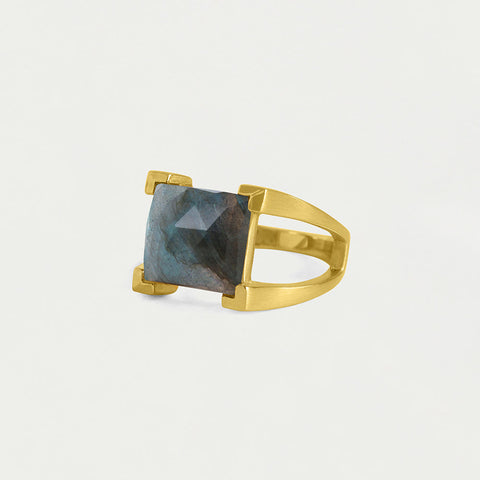 Mini Plaza Ring - Gold / Labradorite