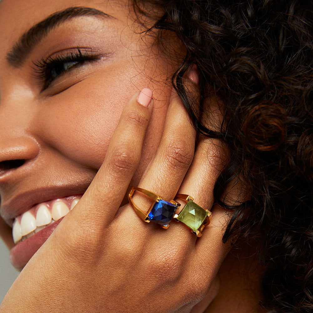 Mini Plaza Ring - Gold / Midnight Blue
