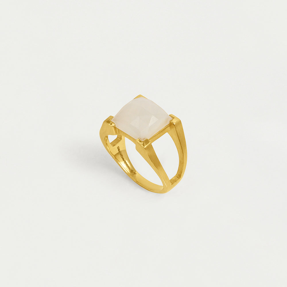 Mini Plaza Ring - Gold / Rainbow Moonstone