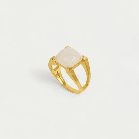 Mini Plaza Ring - Gold / Rainbow Moonstone