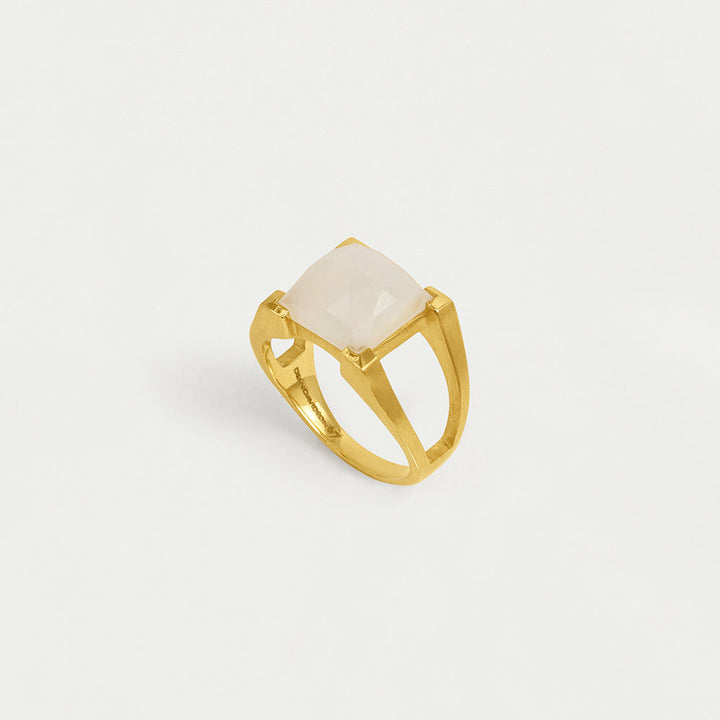 Mini Plaza Ring - Gold / Rainbow Moonstone