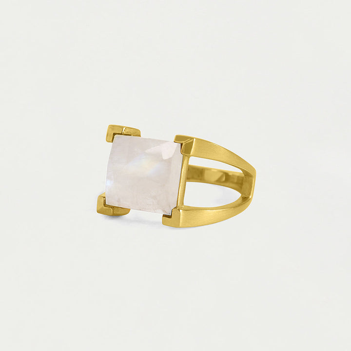 Mini Plaza Ring - Gold / Rainbow Moonstone