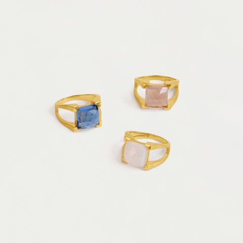 Mini Plaza Ring - Gold / Rainbow Moonstone