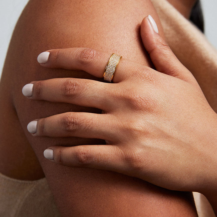 Petit Pavé Thick Stacking Ring - Gold