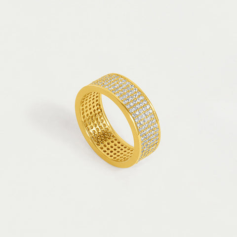 Petit Pavé Thick Stacking Ring - Gold