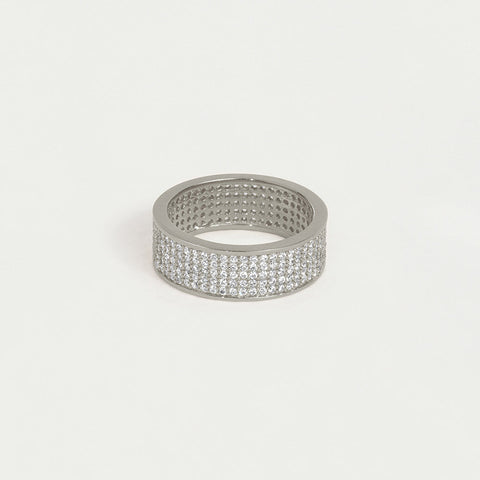 Petit Pavé Thick Stacking Ring - Silver