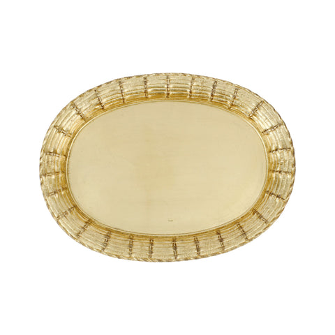 Florentine Wooden Accessories Gold Basketweave Large Oval Tray
