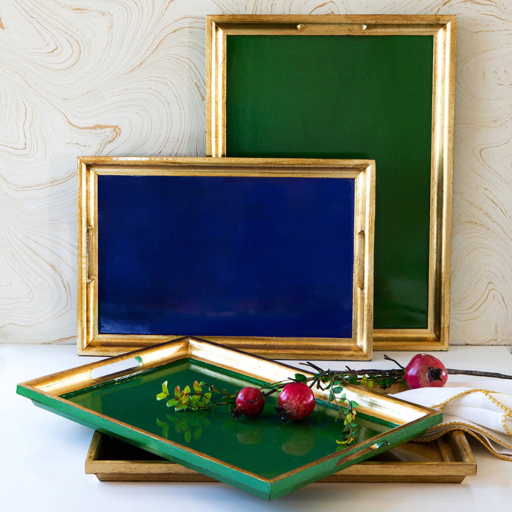 Florentine Wooden Accessories Green &amp; Gold Large Rectangular Tray