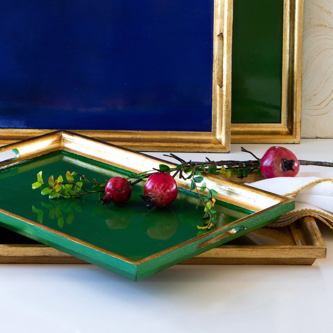 Florentine Wooden Accessories Green &amp; Gold Medium Rectangular Tray