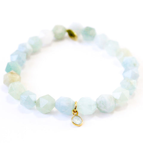 Aquamarine Crystal Bracelet | Sea Glass + Aquamarine Charm