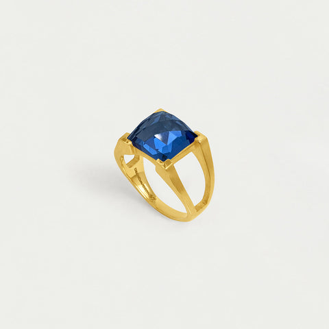 Mini Plaza Ring - Gold / Midnight Blue