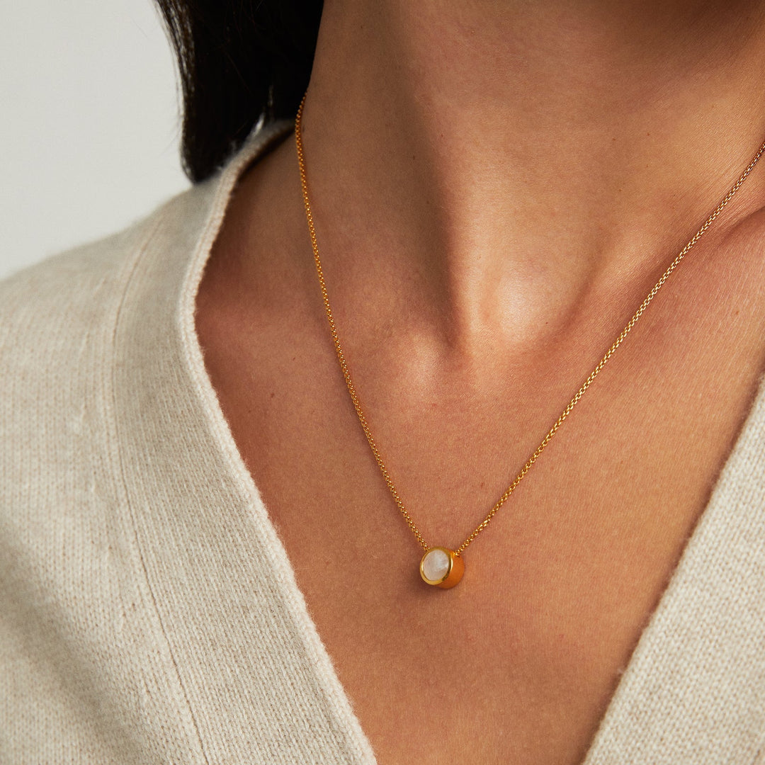 Signature Midi Knockout Pendant - Gold / Rainbow Moonstone