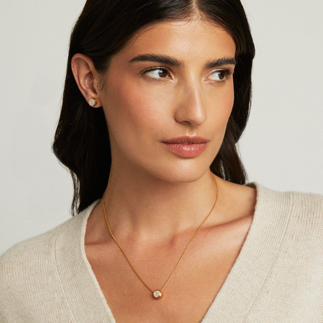Signature Midi Knockout Pendant - Gold / Rainbow Moonstone