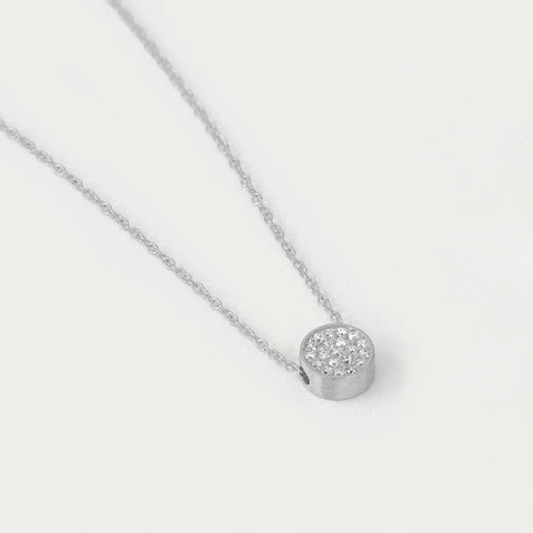 14K White Gold Signature Diamond Pendant Necklace - Silver